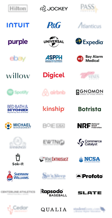 Brands we serve include Hilton, Spotify, Airbnb, eBay, Expedia, and more