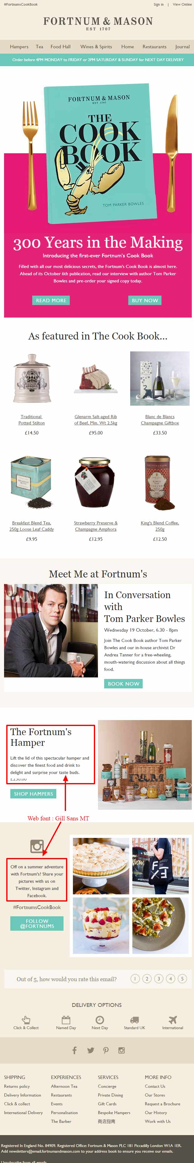 Fortnum & Mason- use of web fonts in email Fortnum & Mason