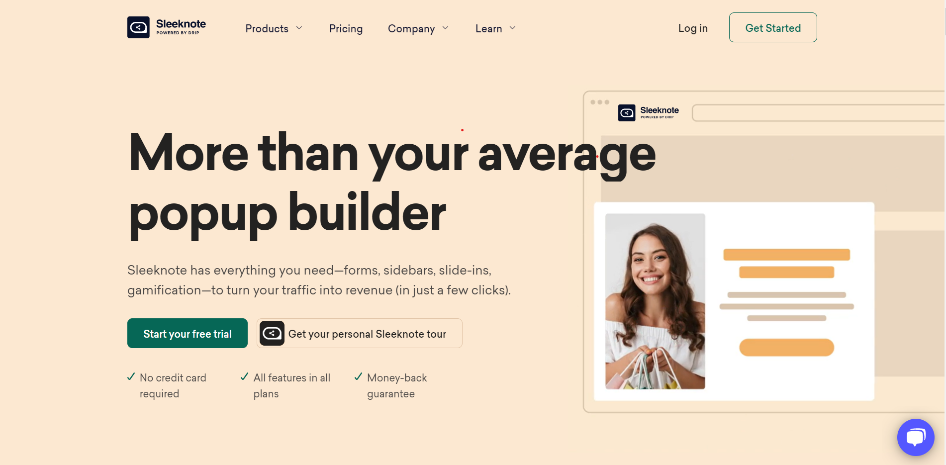 sleeknote email pop up builder