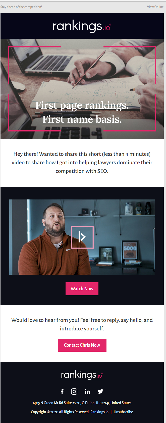 3) Email Example for B2B Service Business — Rankings.io