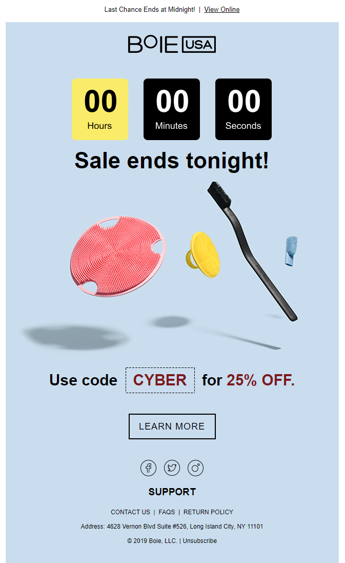 Cyber Monday Email Campaign Example — BOIE