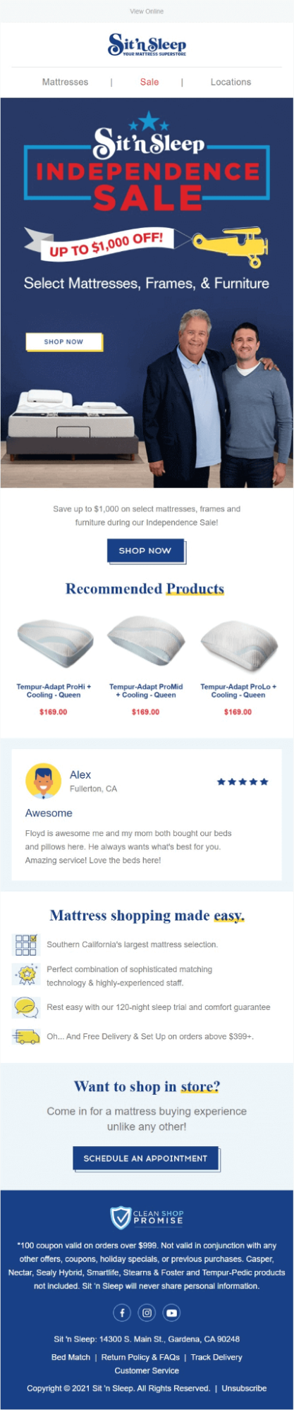 Father's Day Email Campaign Example — Sit N' Sleep