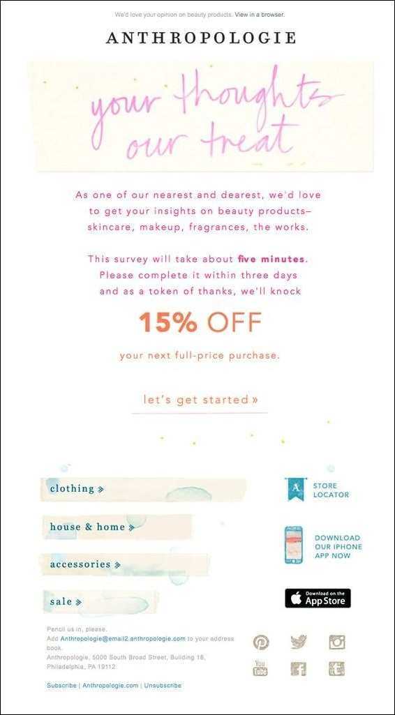 Anthropologie example of klaviyo email flows