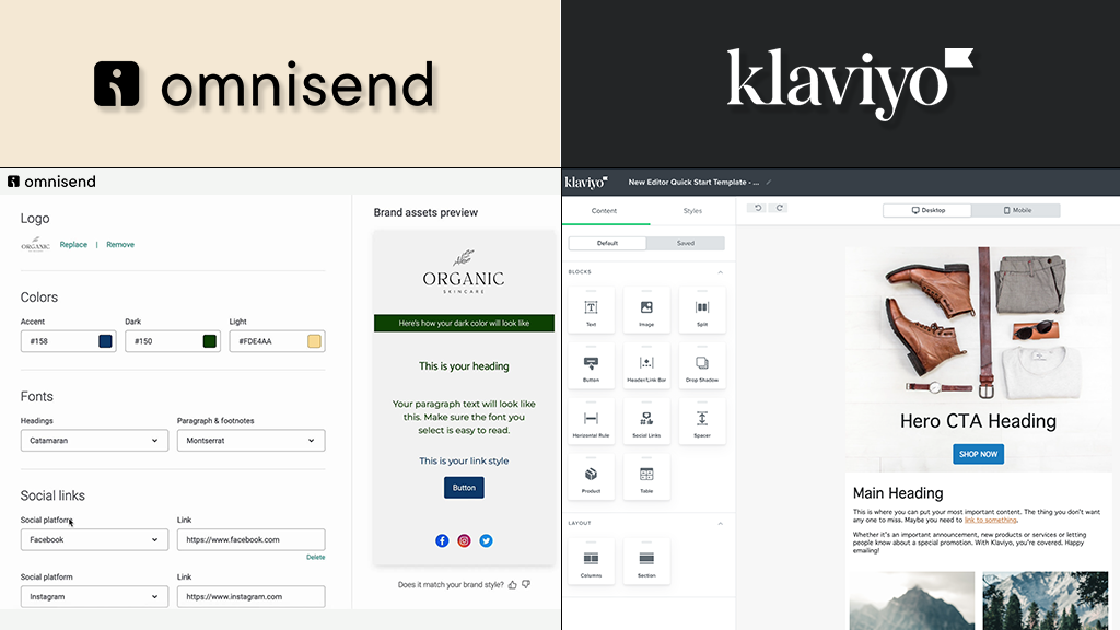omnisend vs klaviyo comparison in terms of Email Design