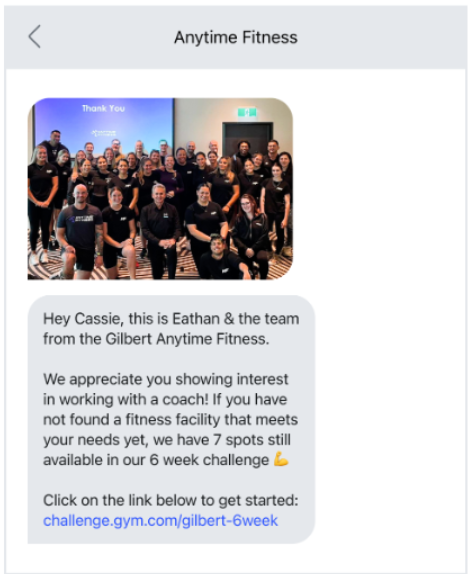 Anytime Fitness sms example
