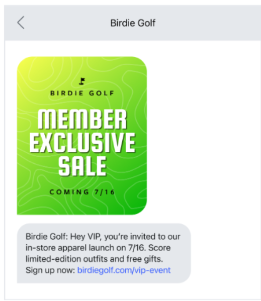 Birdie Golf sms example
