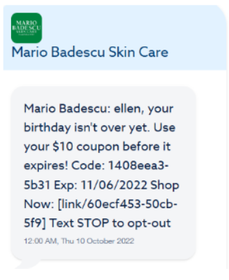 skin care sms example