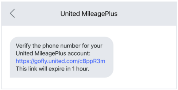 United MileagePlus sms example