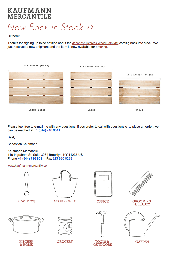 Kauffman Mercantile sends an email to thank customers