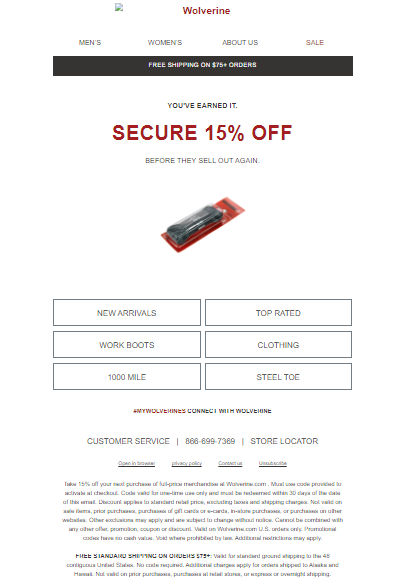 Wolverine email for back in stock alerts