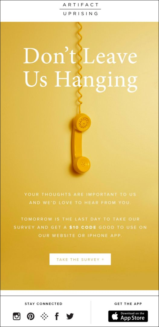 Artifact Uprising's re-engagement emai