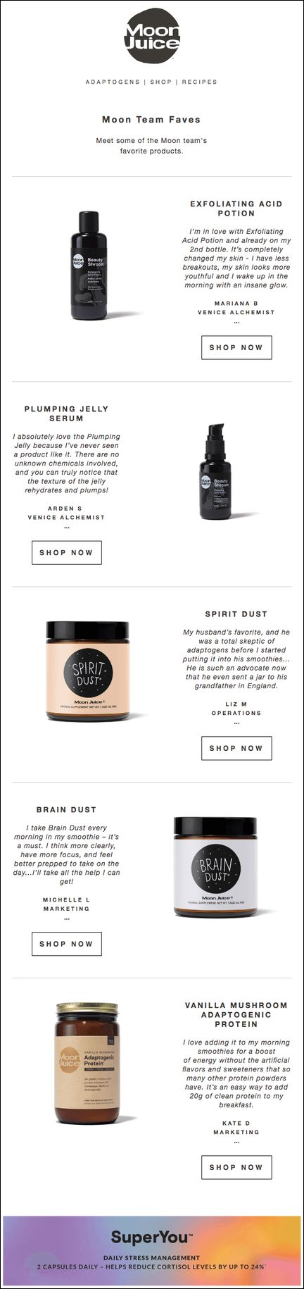 Moon Juice re-engagement emails