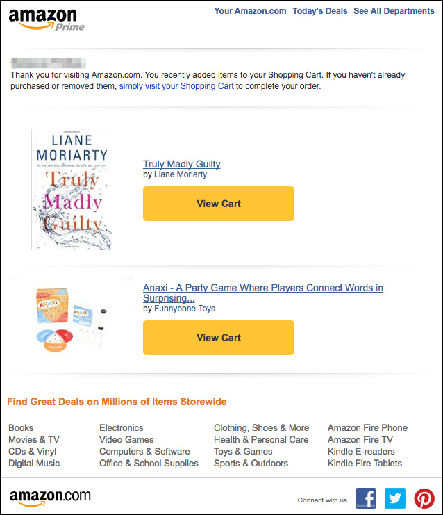 Cart abandon emails from Amazon