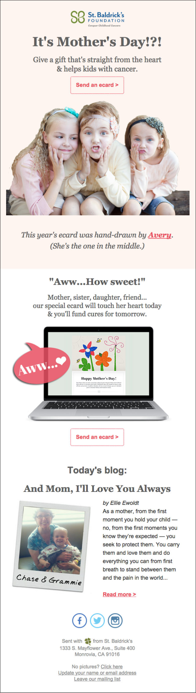 St. Baldrick's Mother's day email design