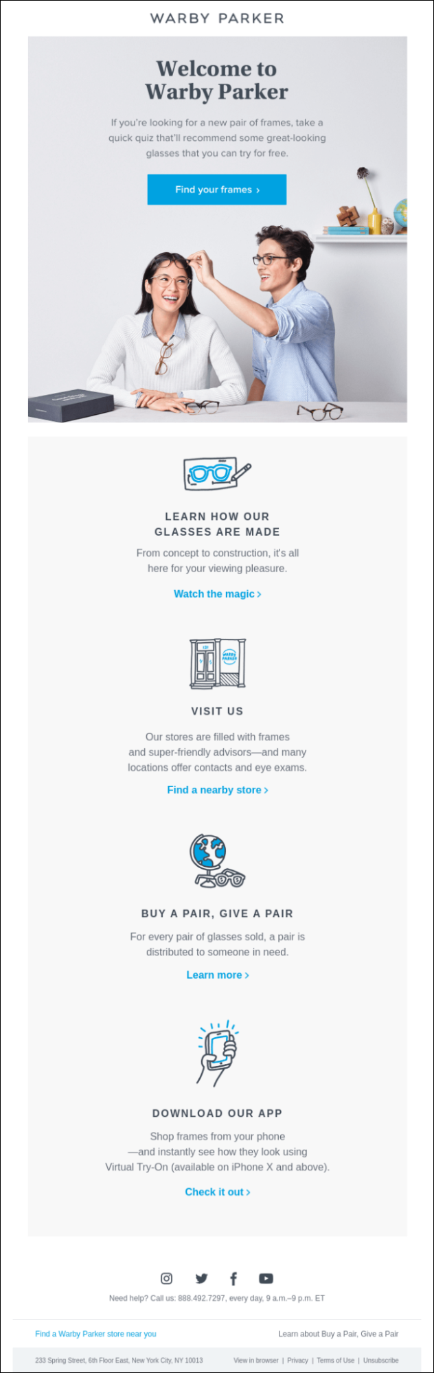 Triggered email example from warby parker