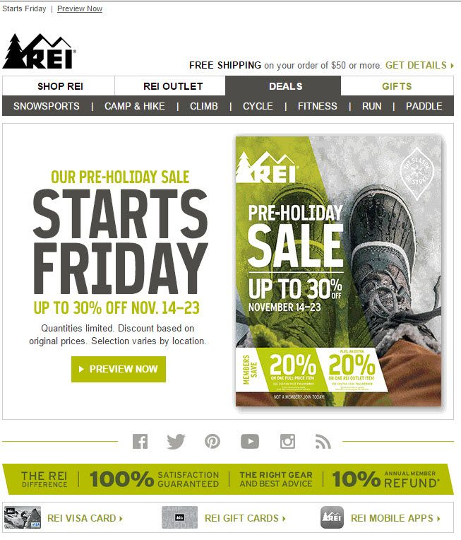 Ecommerce Holiday Email from REI