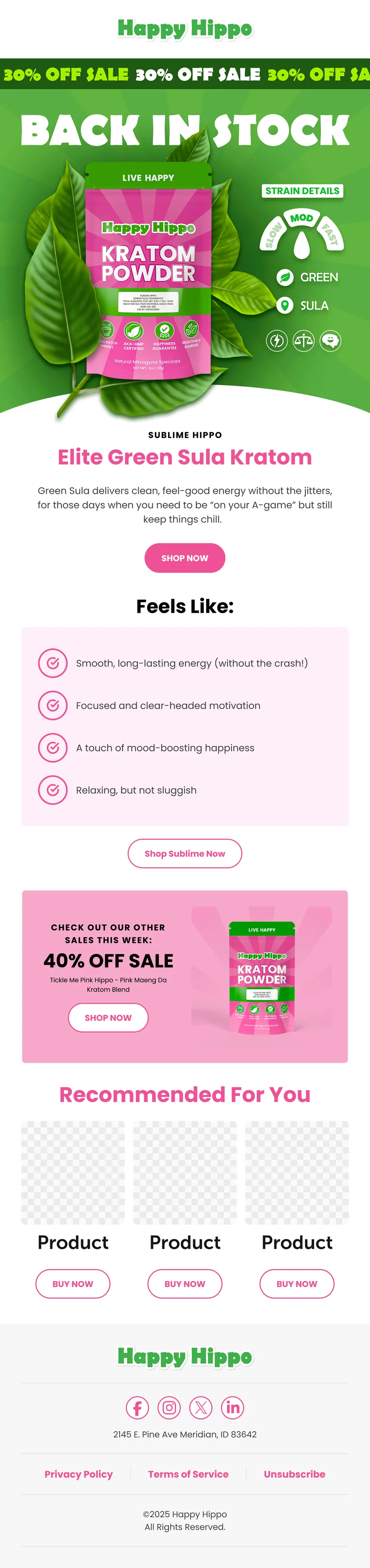 Back-in-stock email flow example for Happy Hippo