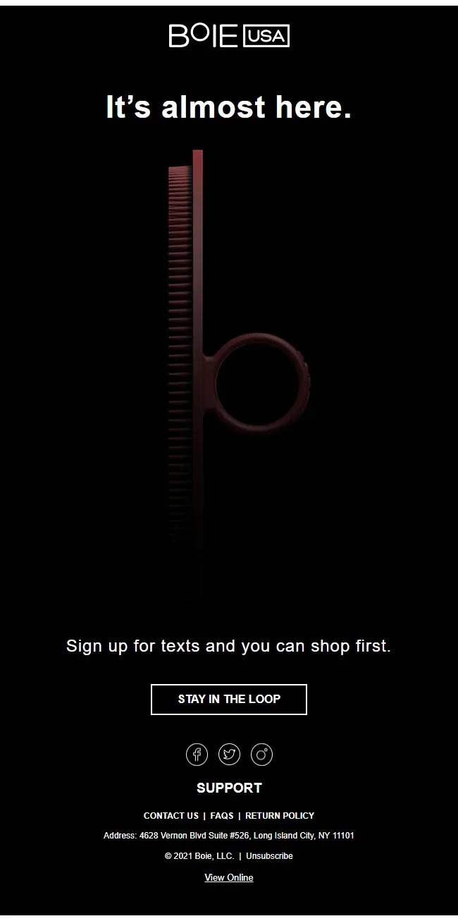 BOIE SMS marketing signup email