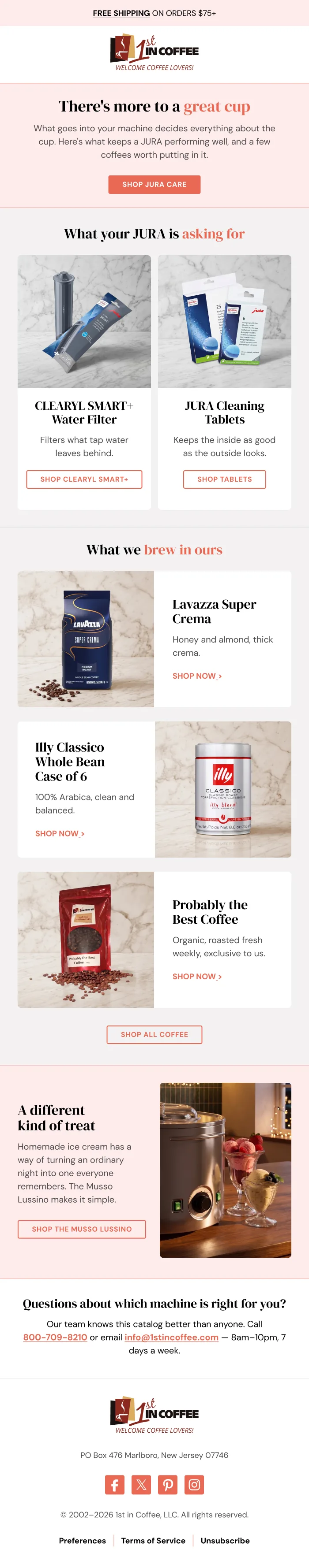 Cross-sell email flow example for 1st In Coffee