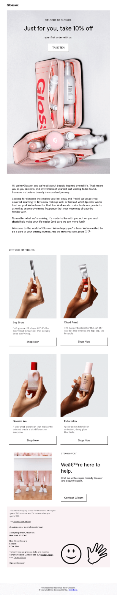 email examples from Glossier