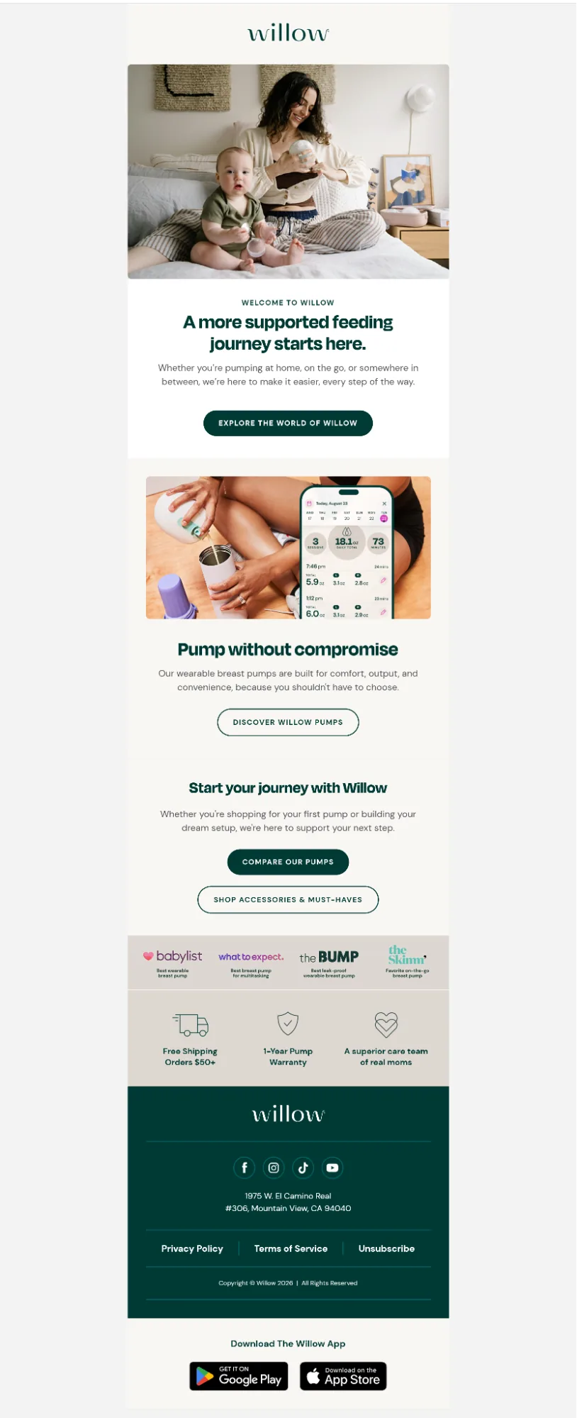 Welcome email flow example for Willow