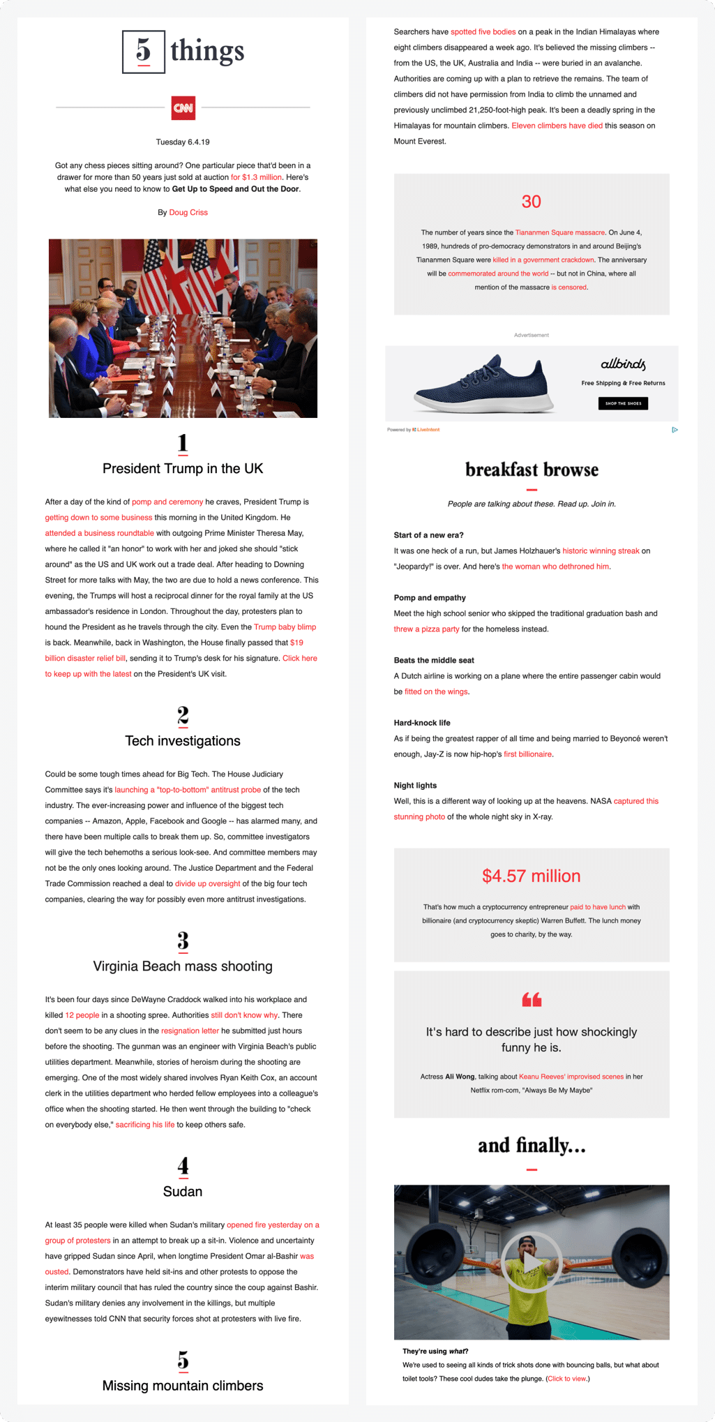 CNN’s 5 Things - newsletter example