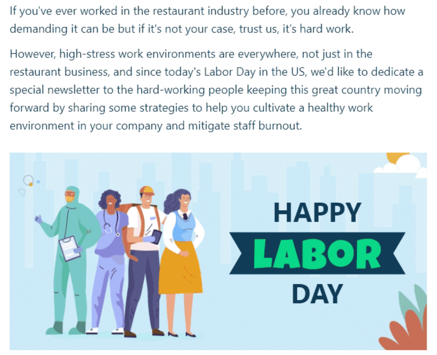 Labor Day newsletter example