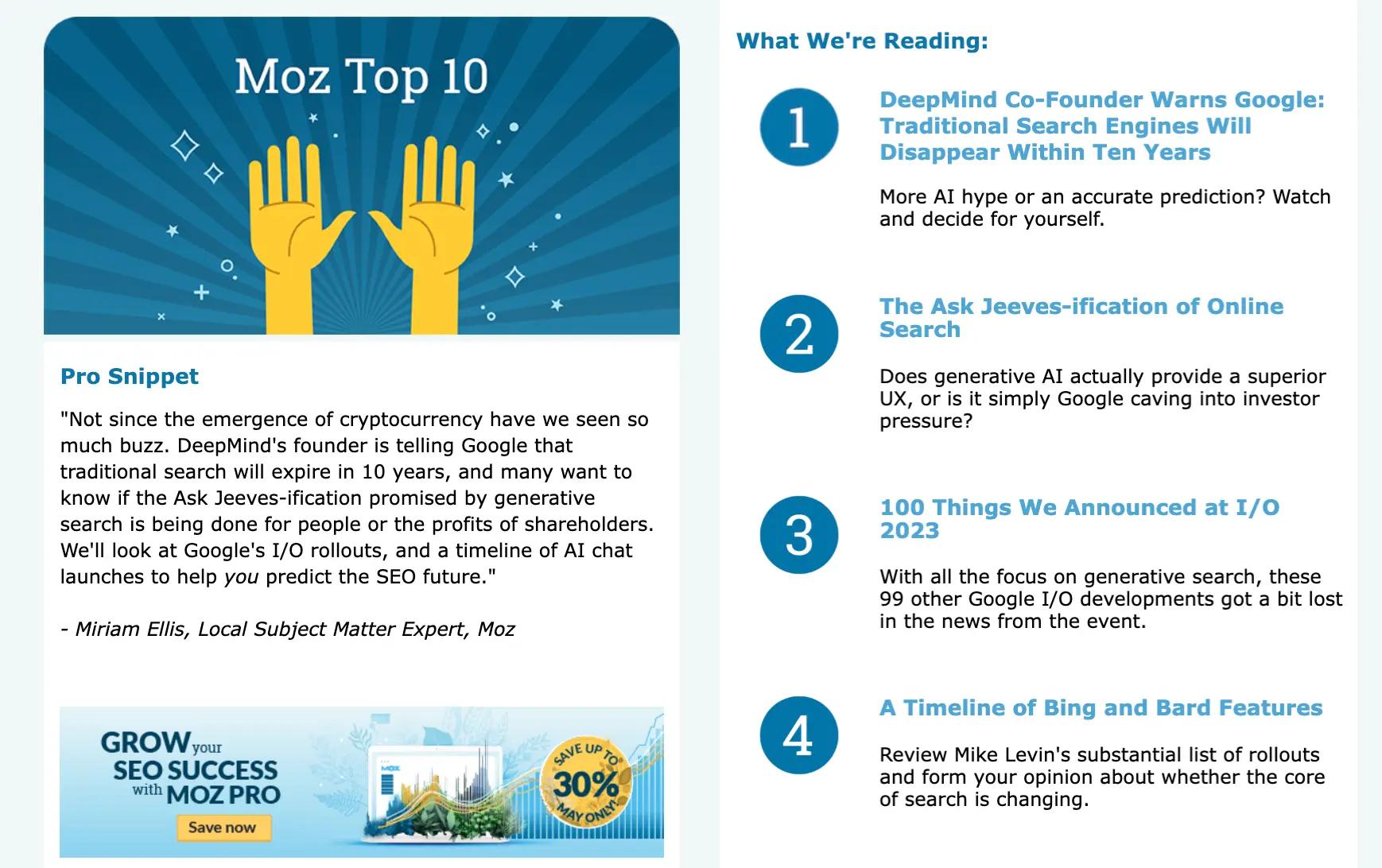 The Moz Top 10 content curation newsletter example