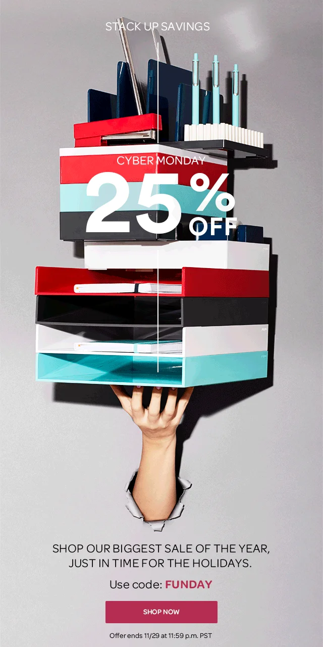 Cyber Monday email example by Poppin