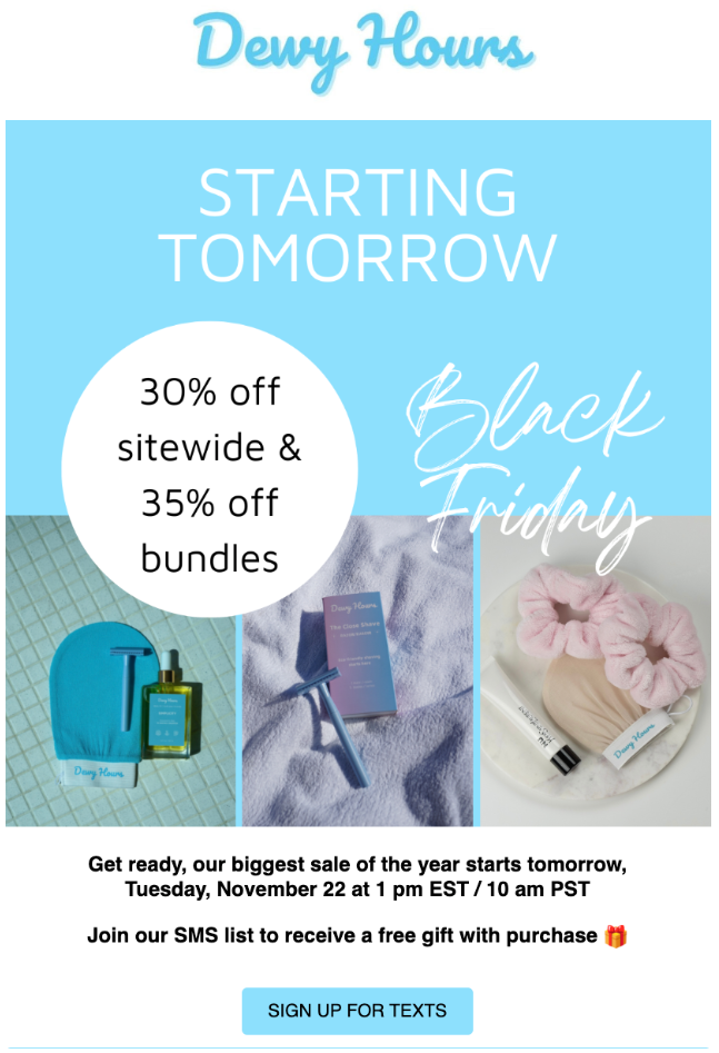 Dewy Hours Black friday sale campaign with return goodies offer