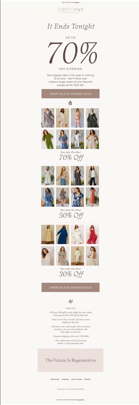 Christy dawn's final email for last minute Black Friday shopping