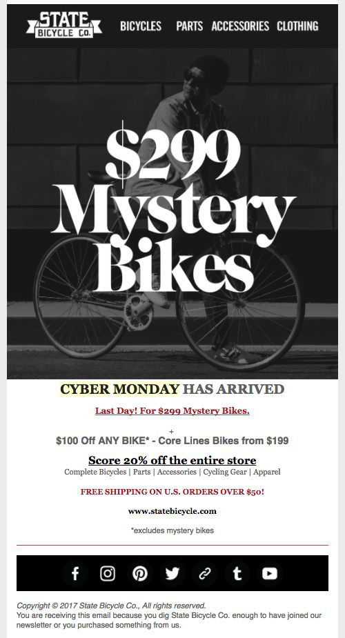 cyber monday campaign by State Bicycle Co