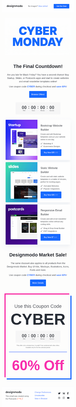 Designmodo cyber Monday campaign sample