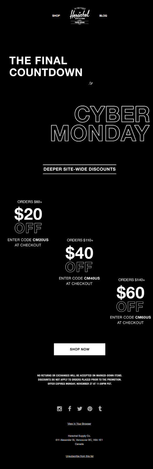 herschel cyber monday discount offers