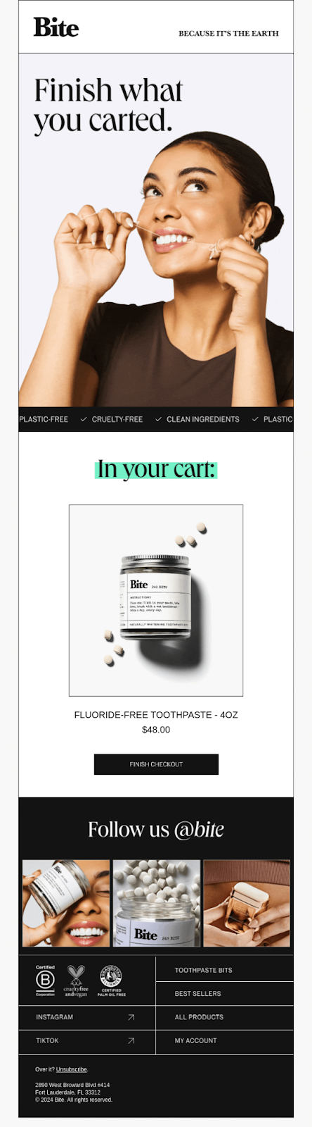 Abandoned cart email example by Bite