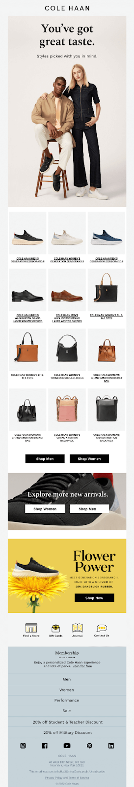 Product recommendation email by Cole Haan