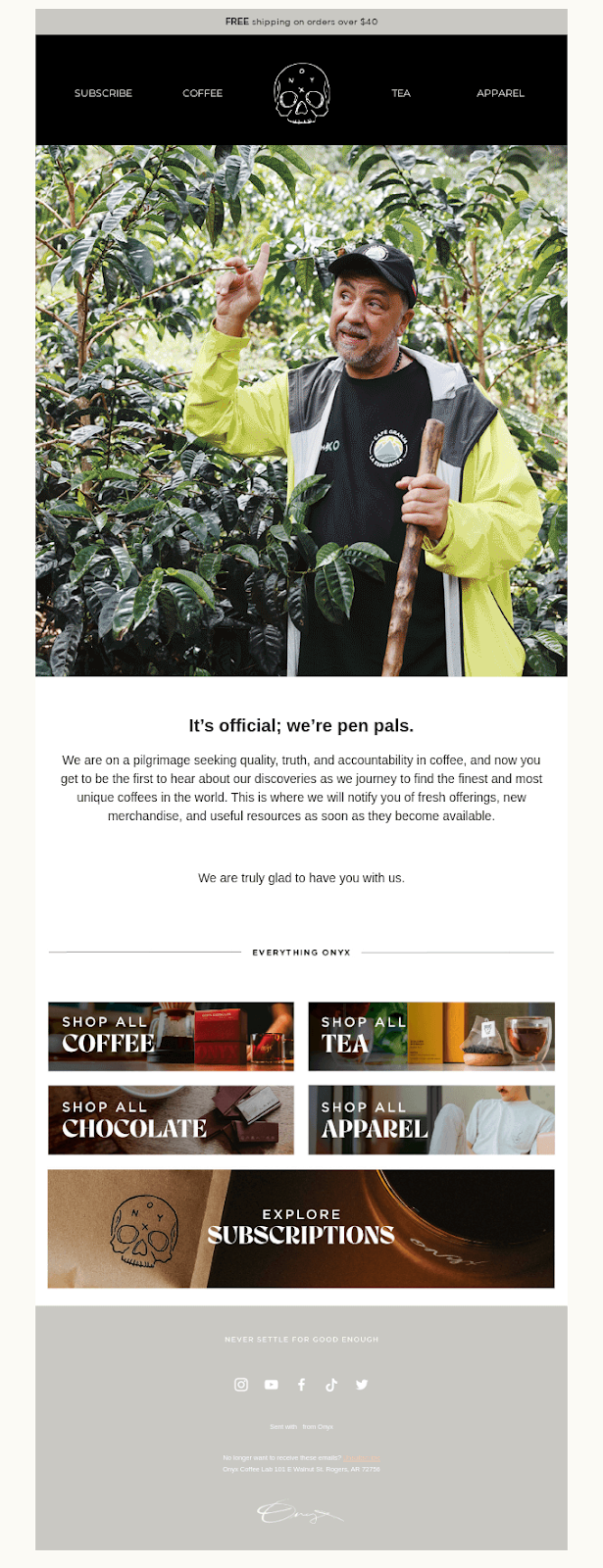 Welcome email by Onyx Coffee Pal