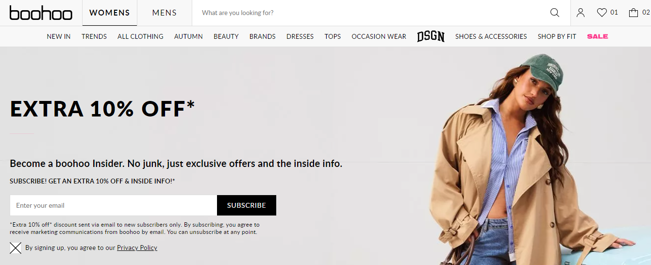 custom landing pages from boohho