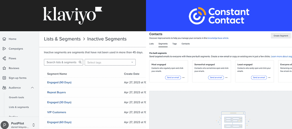 customer segmentation in Klaviyo vs Constant Contact