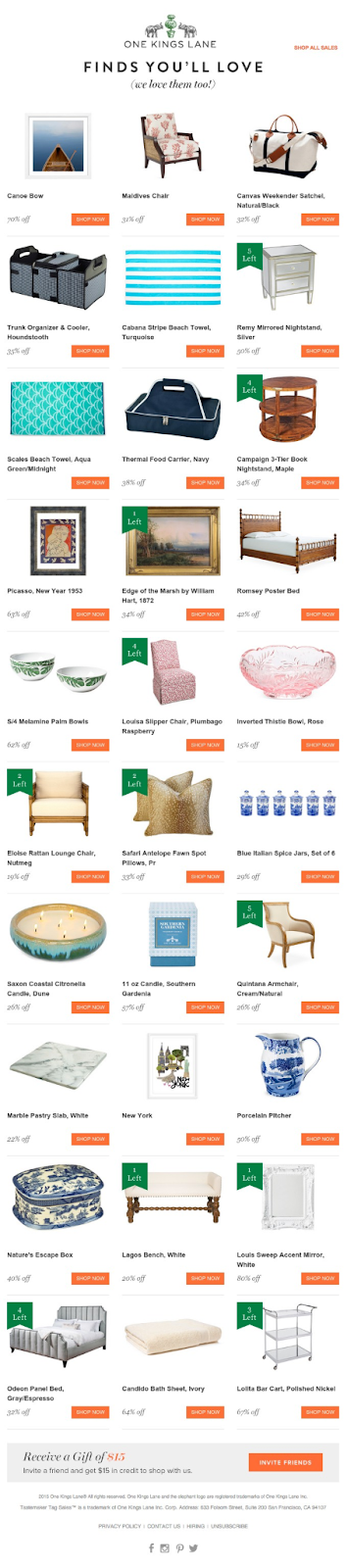 Recommendation email example by One Kings Lane