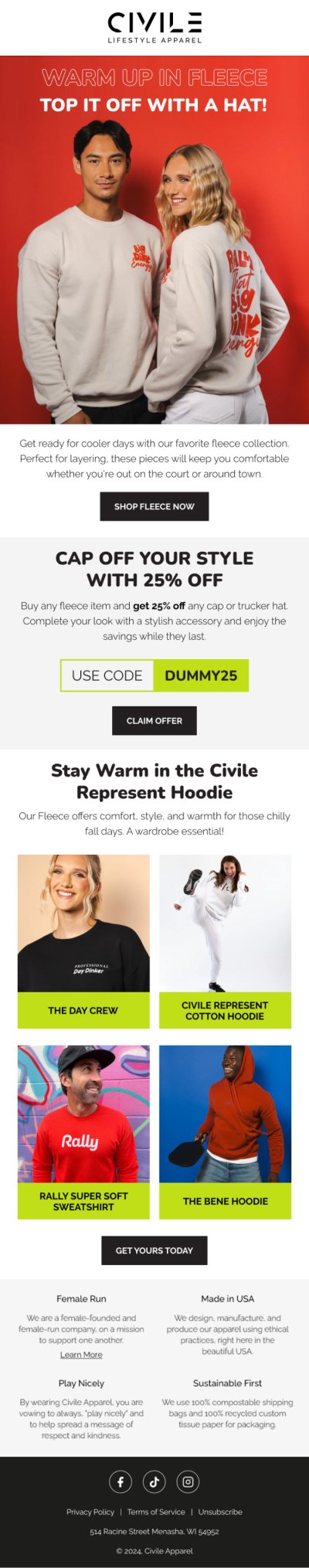 CIVILE lifestyle apparel – warm up in fleece
