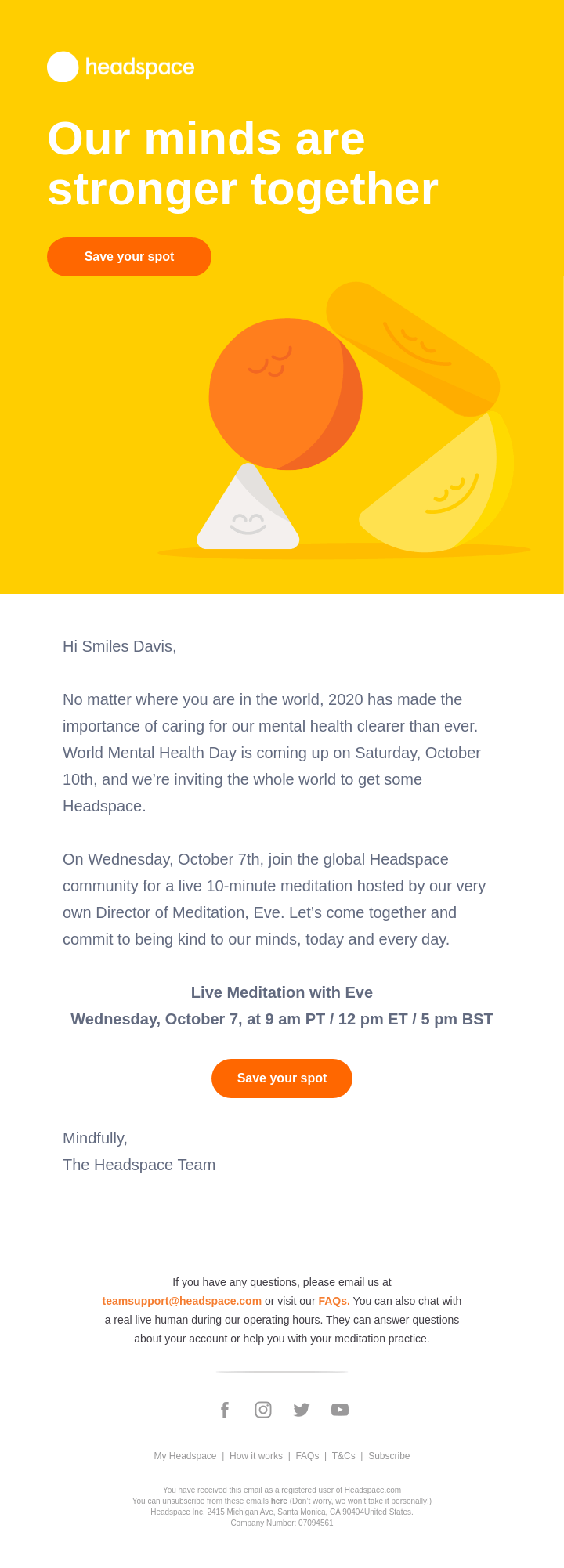 World Mental Health Day newsletter - Headspace